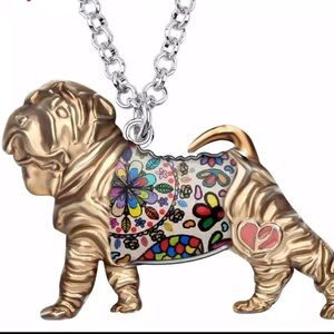 Shar Pei dog enameled metal sculptured necklace
